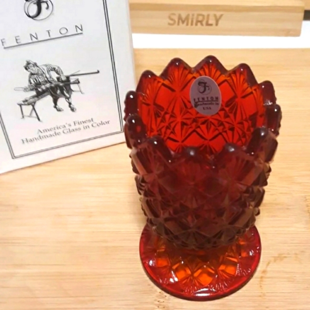NIB Fenton Royal Ruby #2949 Glass Votive Candle Holder /Toothpick
